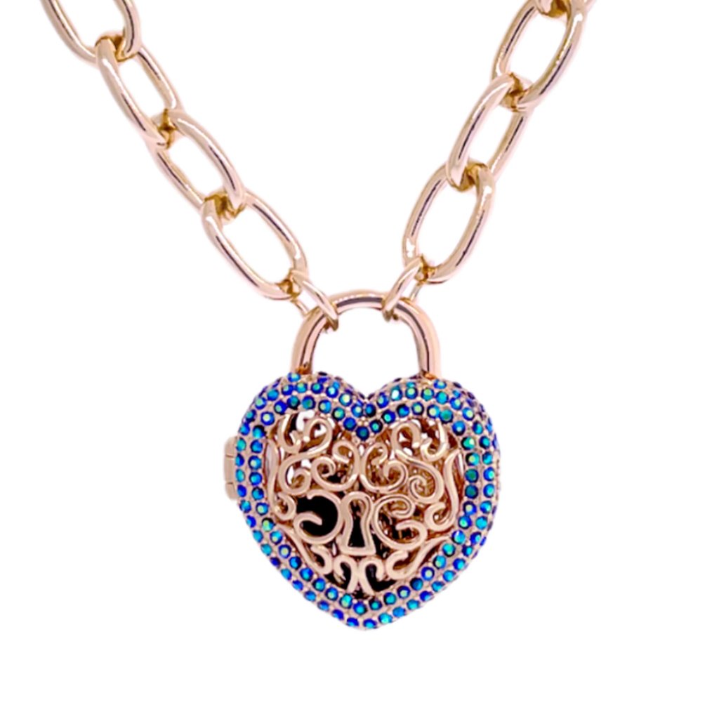 Jet Ab -Locket Full Of Love- Valentines Pendant By Ritzy Couture Deluxe - Gold